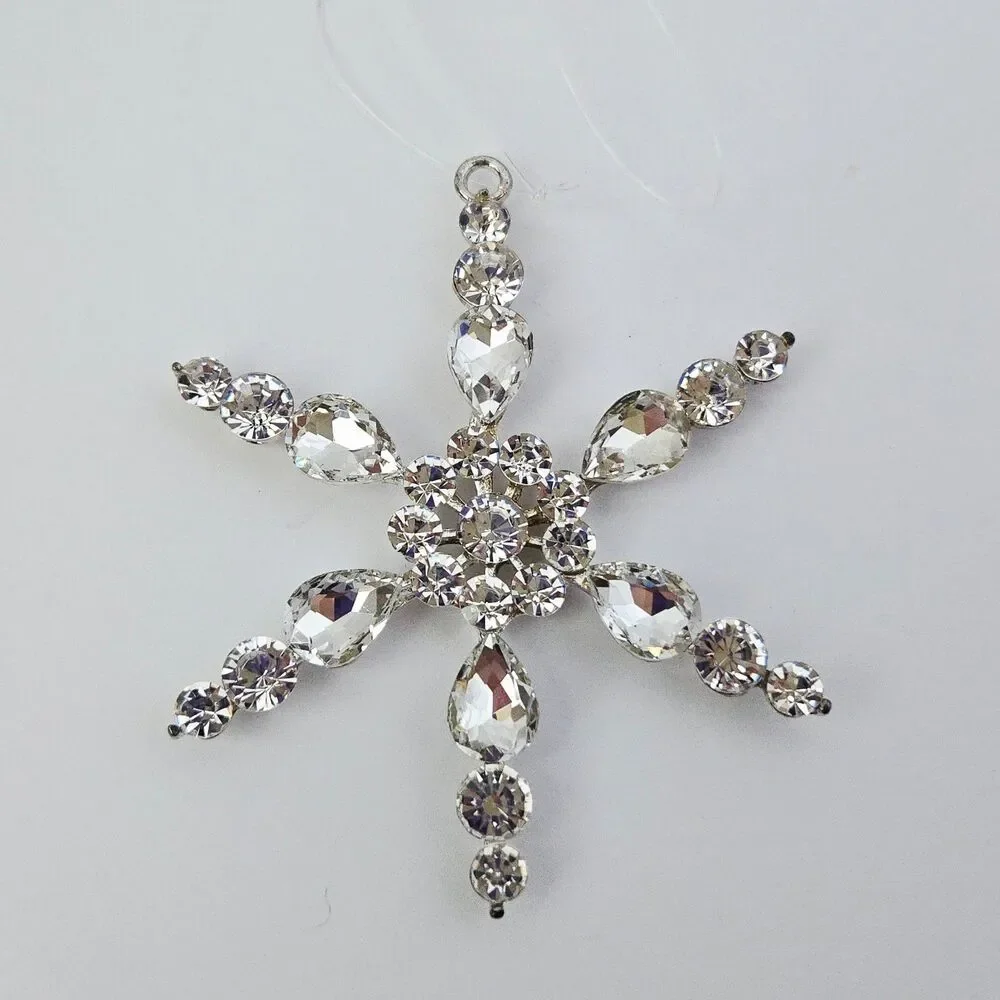 Beautiful Silver & Crystal Rhinestone Snowflake Christmas Ornament Star Sparkle